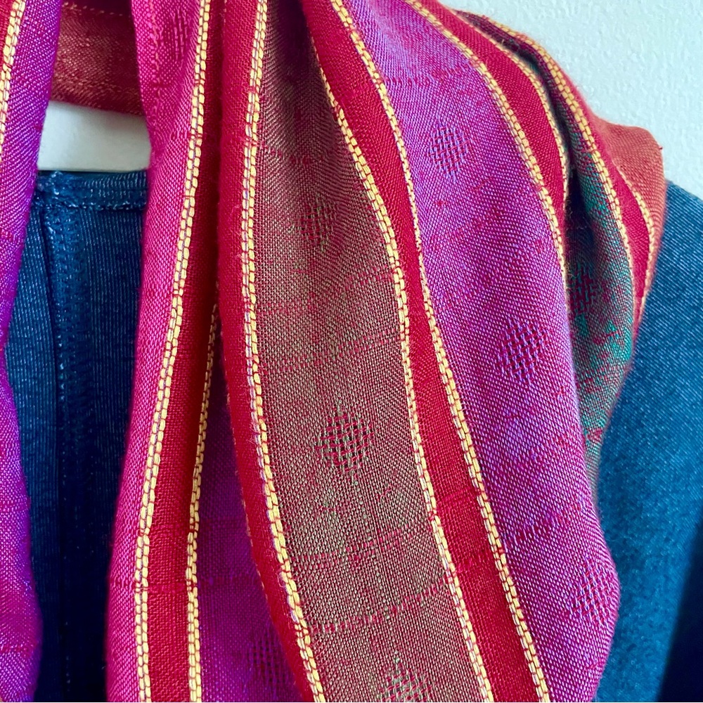 Reshma Long Tassel Stripe Rayon Scarf W 10" x L 72" EUC